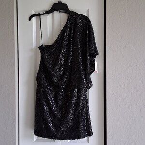 Jessica Simpson Black Sequin One Shoulder Flutter Sleeve Dress Women's Size 10